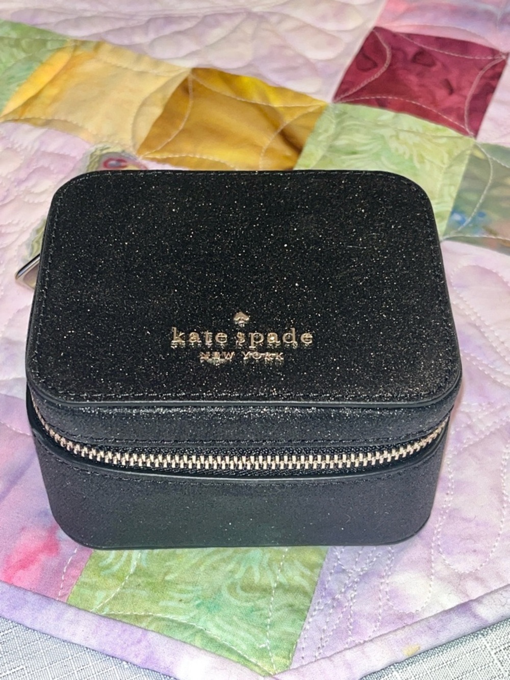 kate spade NWT! Black Tinsel Glitter Fabric Travel Jewelry Case